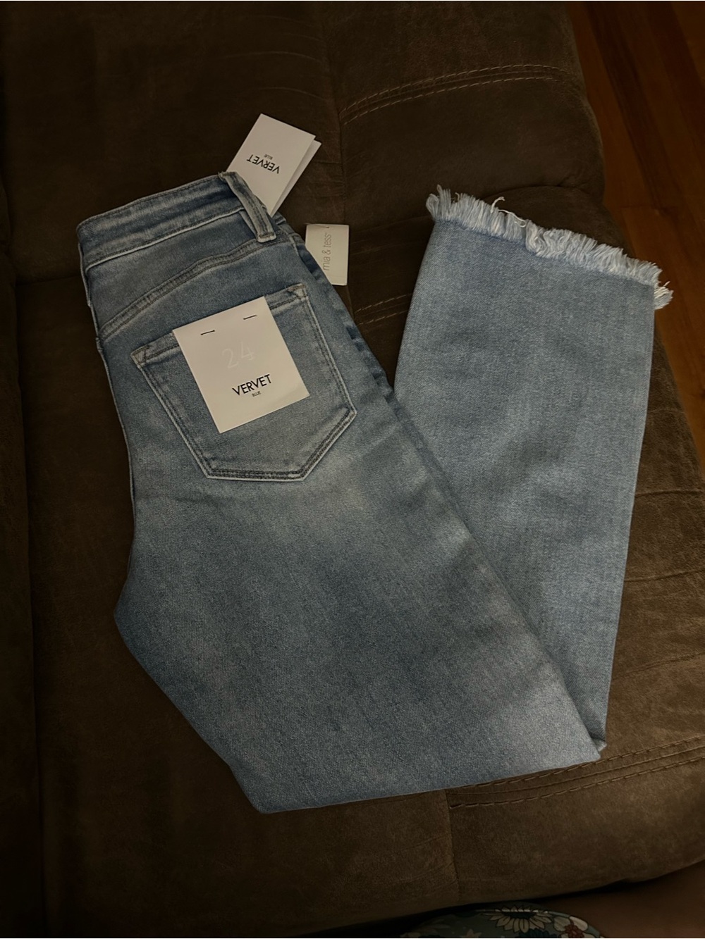 VERVET by Flying Monkey Light Blue High-Rise Ankle Crop Jeans with Frayed Hem